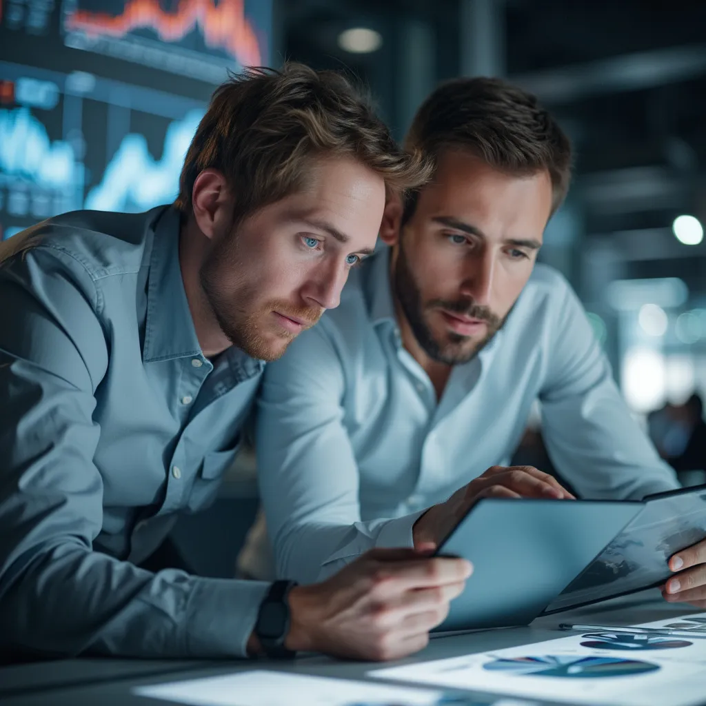 Consultores analizando datos en una pantalla